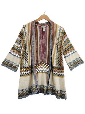 Kimono Cardigan Sweater Open Front M Multiples Multicolored Stipes Boho Cottage